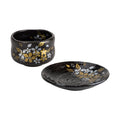 Tenmoku Gold Sakura Matcha Bowl & Plate Set