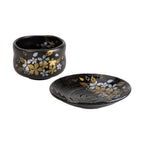 Tenmoku Gold Sakura Matcha Bowl & Plate Set