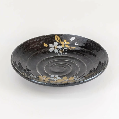 Tenmoku Gold Sakura Matcha Bowl & Plate Set