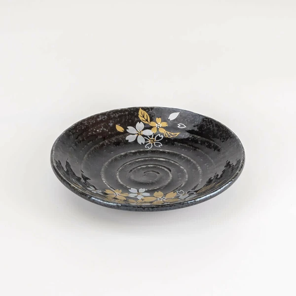 Tenmoku Gold Sakura Matcha Bowl & Plate Set