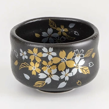 Tenmoku Gold Sakura Matcha Bowl & Plate Set