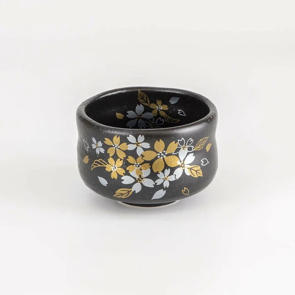 Tenmoku Gold Sakura Matcha Bowl & Plate Set
