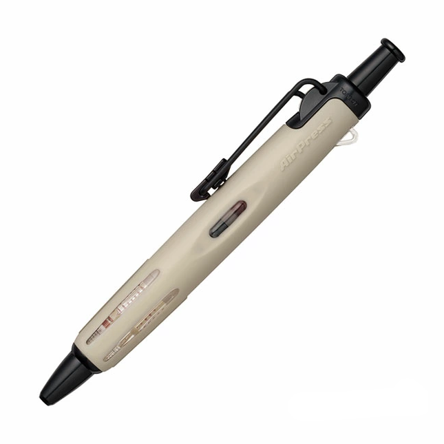 Beige Tombow AirPress ballpoint pen with black clip and translucent ink window