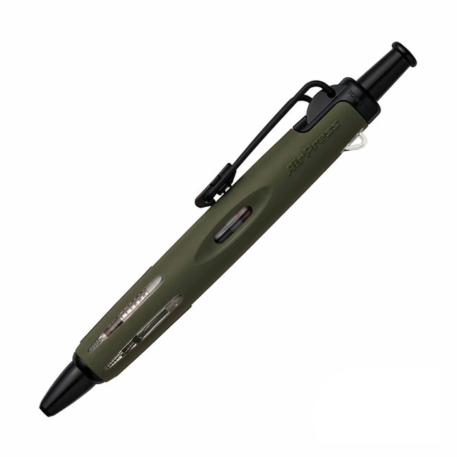 Olive green Tombow AirPress ballpoint pen with textured grip and matte finish