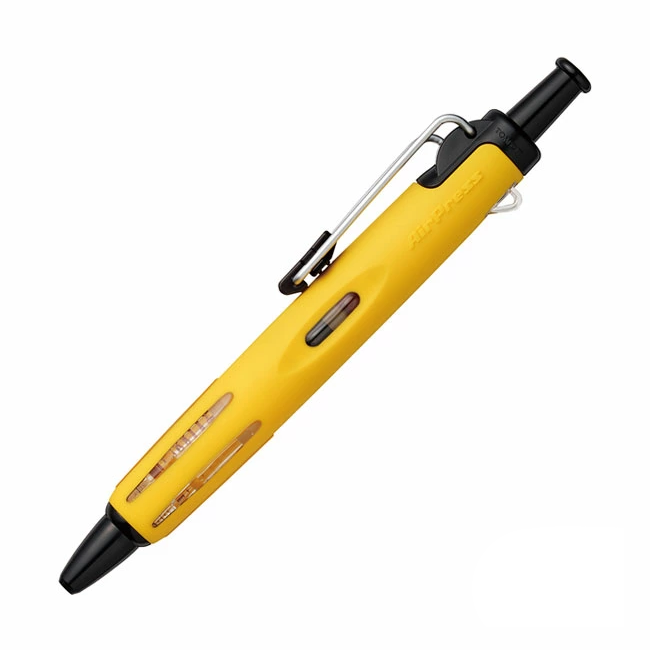 Bright yellow Tombow AirPress ballpoint pen with transparent ink window