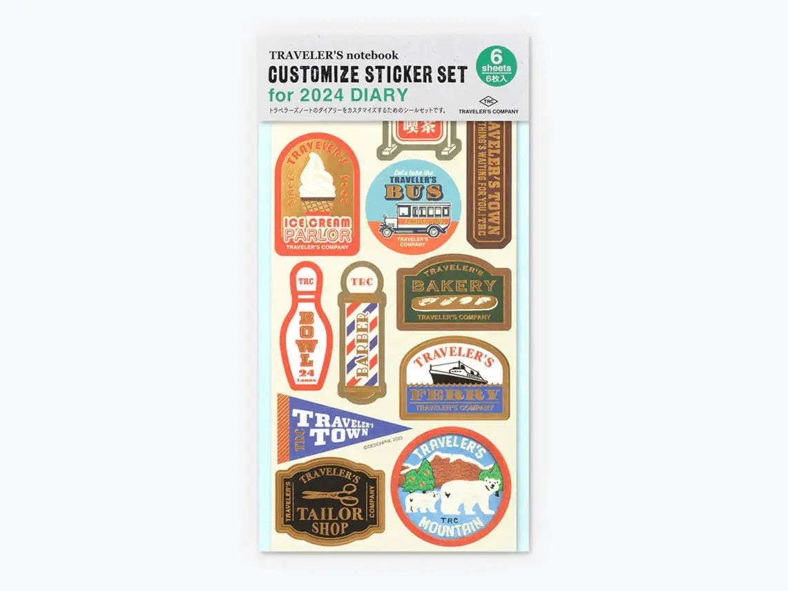 Traveler&#39;s Company Notebook Customize Sticker Set for 2024 Diary 6 Sheets
