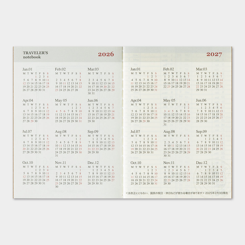 Traveler's Company Passport Notebook 2026 Diary Refill - Weekly