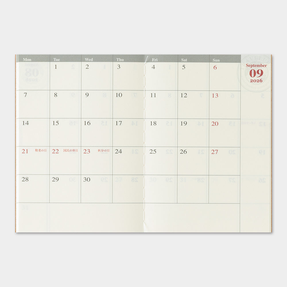 Traveler's Company Passport Notebook 2026 Diary Refill - Monthly