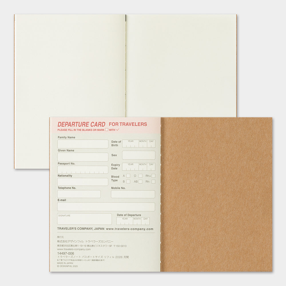 Traveler's Company Passport Notebook 2026 Diary Refill - Monthly