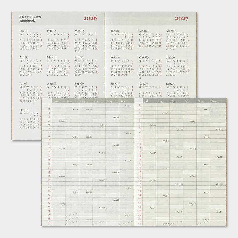 Traveler's Company Passport Notebook 2026 Diary Refill - Monthly