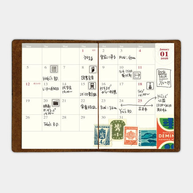 Traveler's Company Passport Notebook 2026 Diary Refill - Monthly