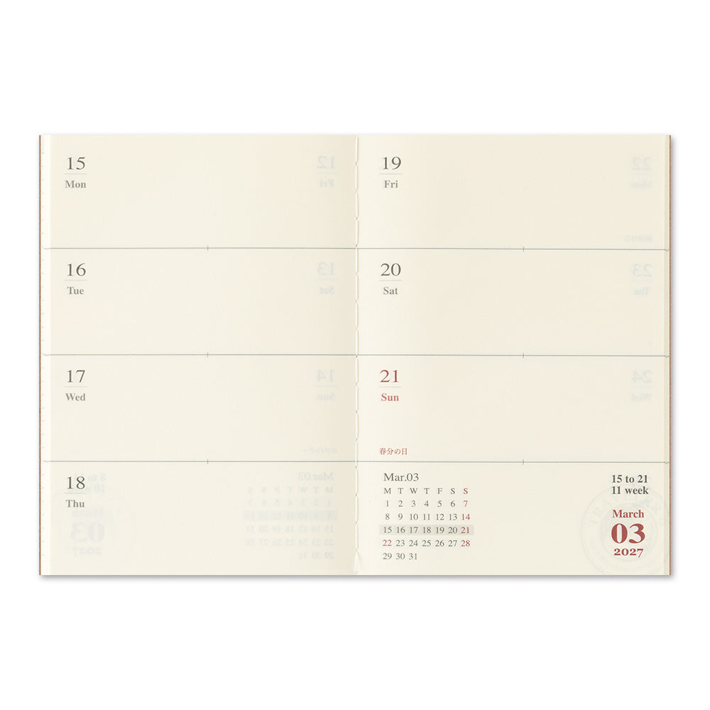 Traveler's Company Passport Notebook 2027 Diary Refill - Weekly