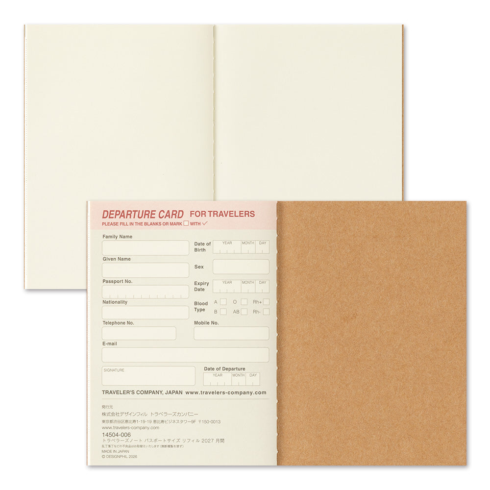 Traveler's Company Passport Notebook 2027 Diary Refill - Monthly