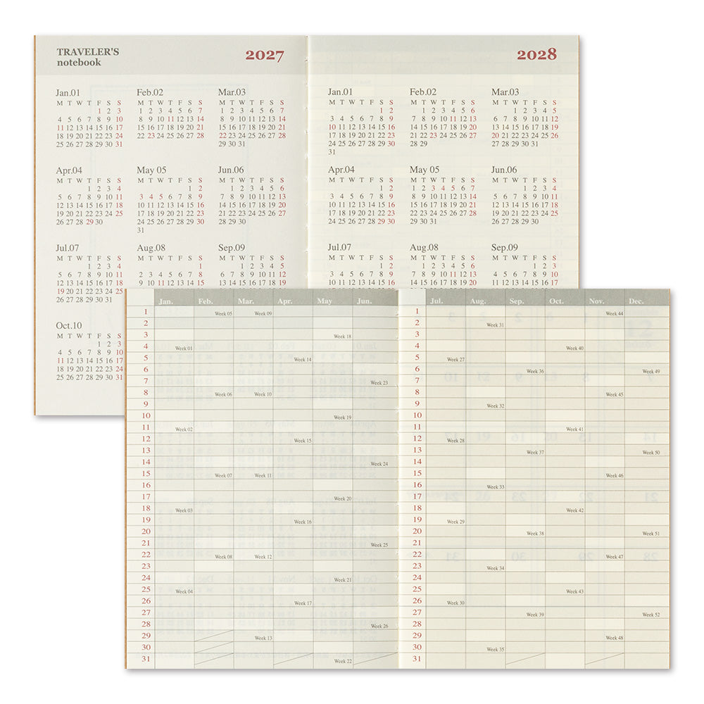 Traveler's Company Passport Notebook 2027 Diary Refill - Monthly