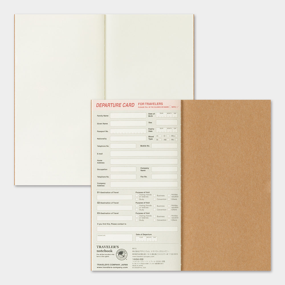 Traveler's Company Regular Notebook 2026 Diary Refill - Monthly