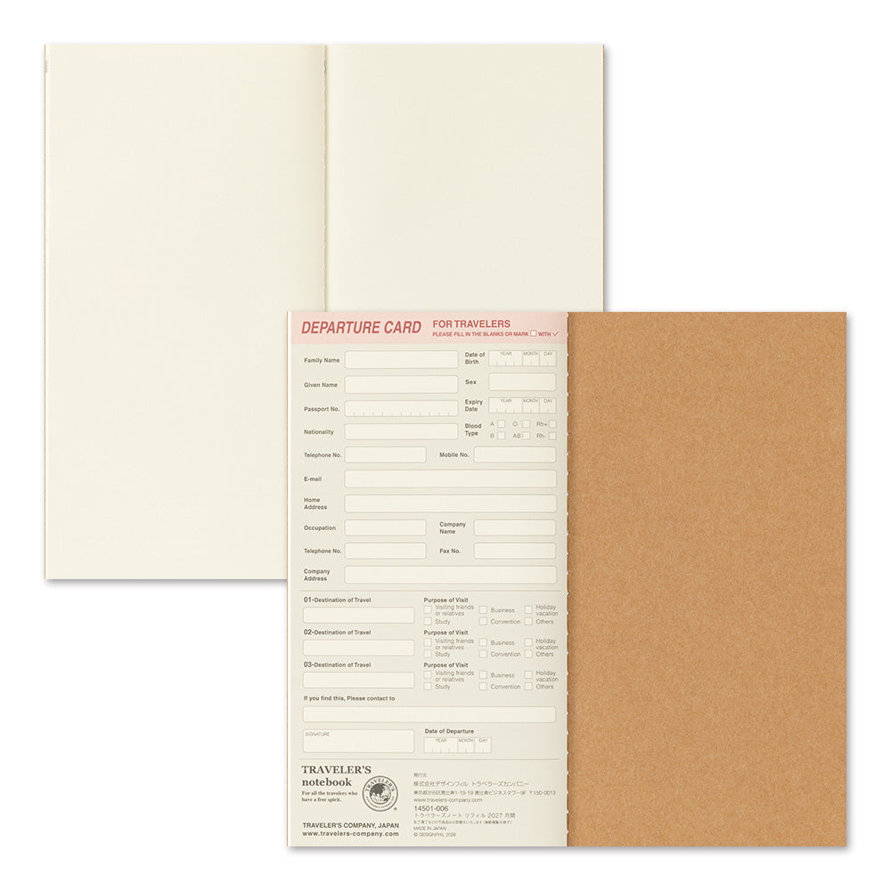 Traveler's Company Regular Notebook 2027 Diary Refill - Monthly