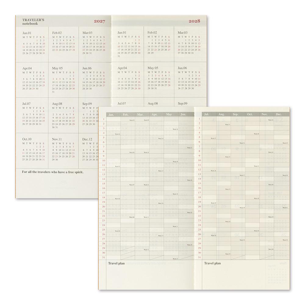 Traveler's Company Regular Notebook 2027 Diary Refill - Monthly