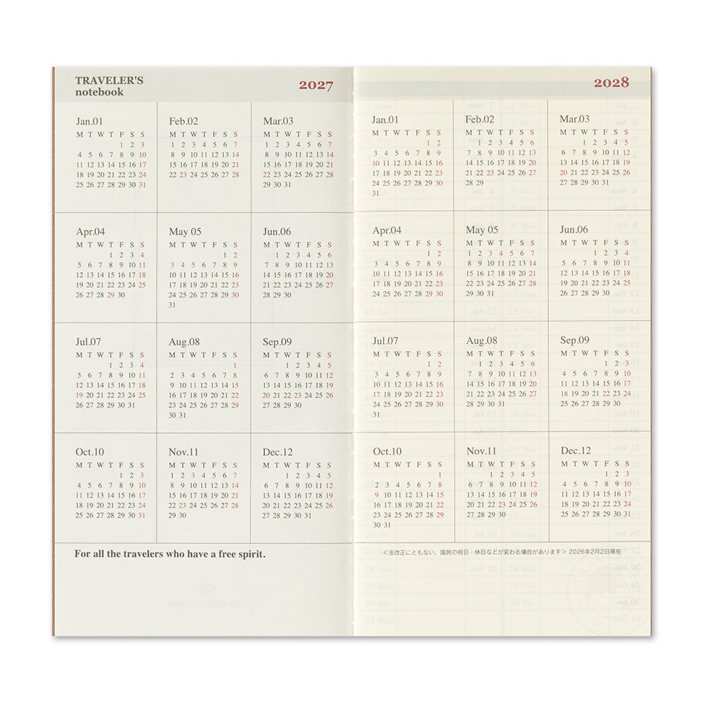 Traveler's Company Regular Notebook 2027 Diary Refill - Weekly+Memo