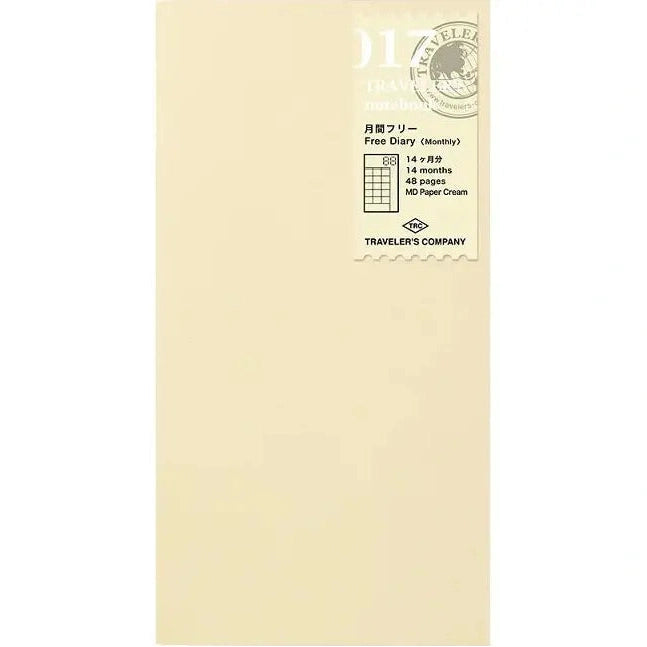 Traveler's Company Regular Notebook Refill 017 Monthly Diary
