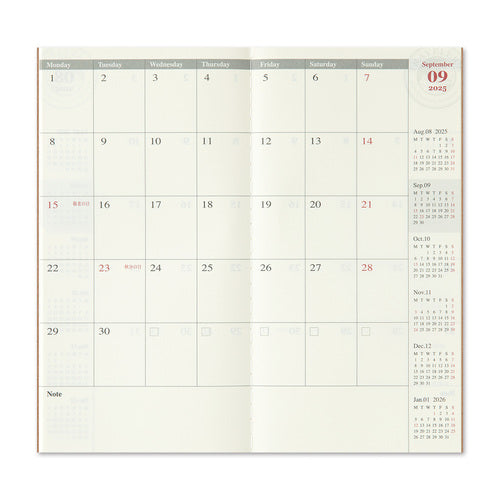 Traveler's Company Regular Notebook Refill - Monthly Diary 2025