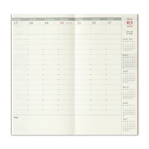 Traveler's Company Regular Notebook Refill - Weekly Vertical Diary 2025