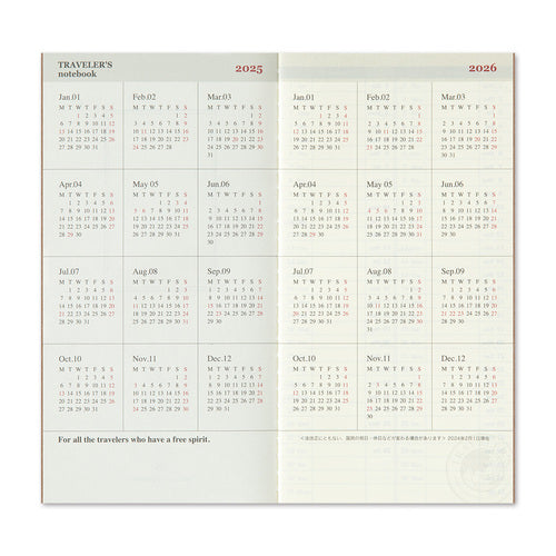 Traveler's Company Regular Notebook Refill - Weekly & Memo Diary 2025