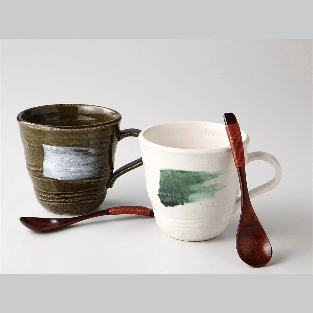 Whirlpool Stripe Mugs with Wooden Spoons Pair Set