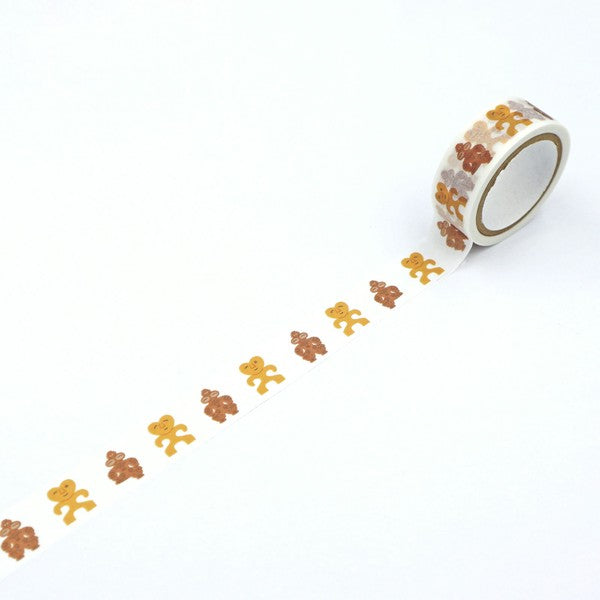 World Craft Hohoemi Dogū washi tape roll with brown and yellow character pattern