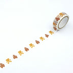 World Craft Hohoemi Dogū washi tape roll with brown and yellow character pattern