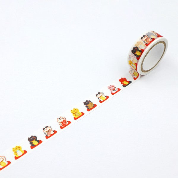 Unrolled Maneki Neko patterned masking tape