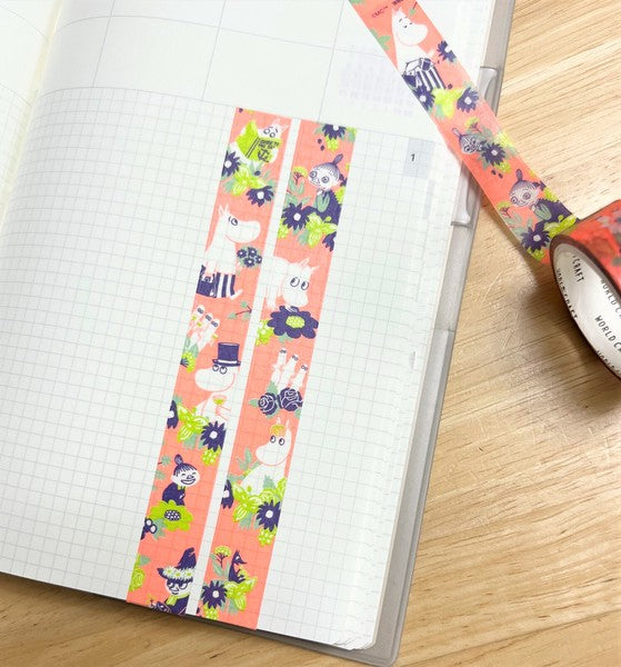Moomin orange washi tape with flowers on notebook