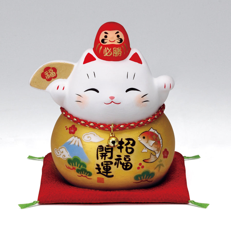 Yakushigama Daruma Maneki-Neko Sakura Gold Piggy Bank - Large
