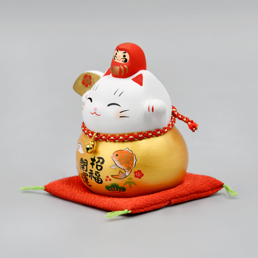 Yakushigama Daruma Maneki-Neko Sakura Gold Piggy Bank - Large