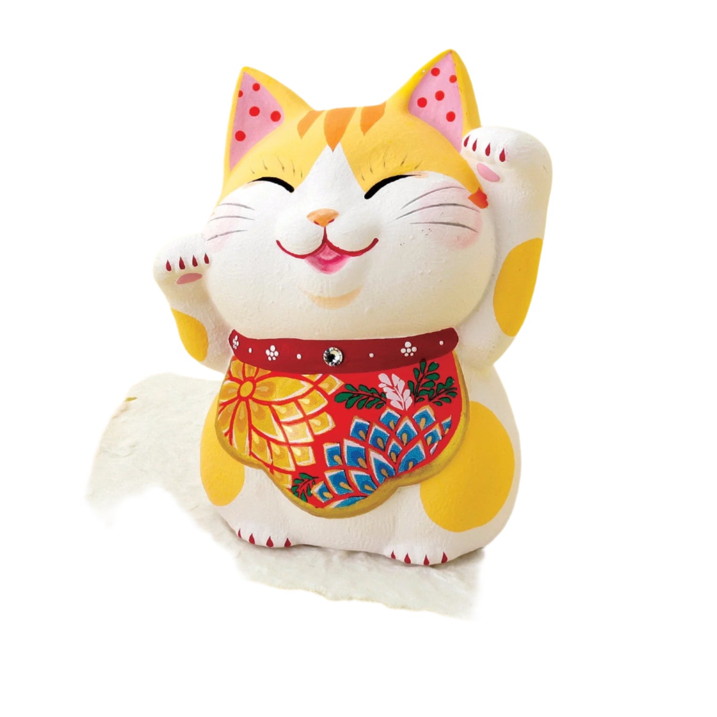 Yakushigama Folk Art Kiku Chrysanthemum Beckoning Cat