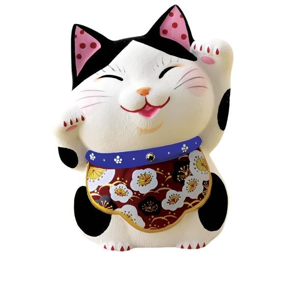 Yakushigama Folk Art Ume Plum Beckoning Cat