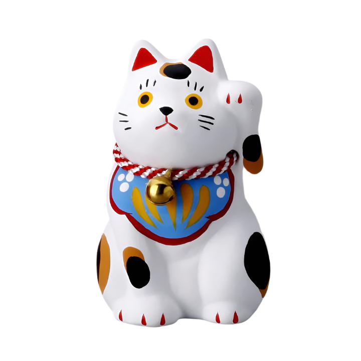 Yakushigama Folk Art White Beckoning Cat S