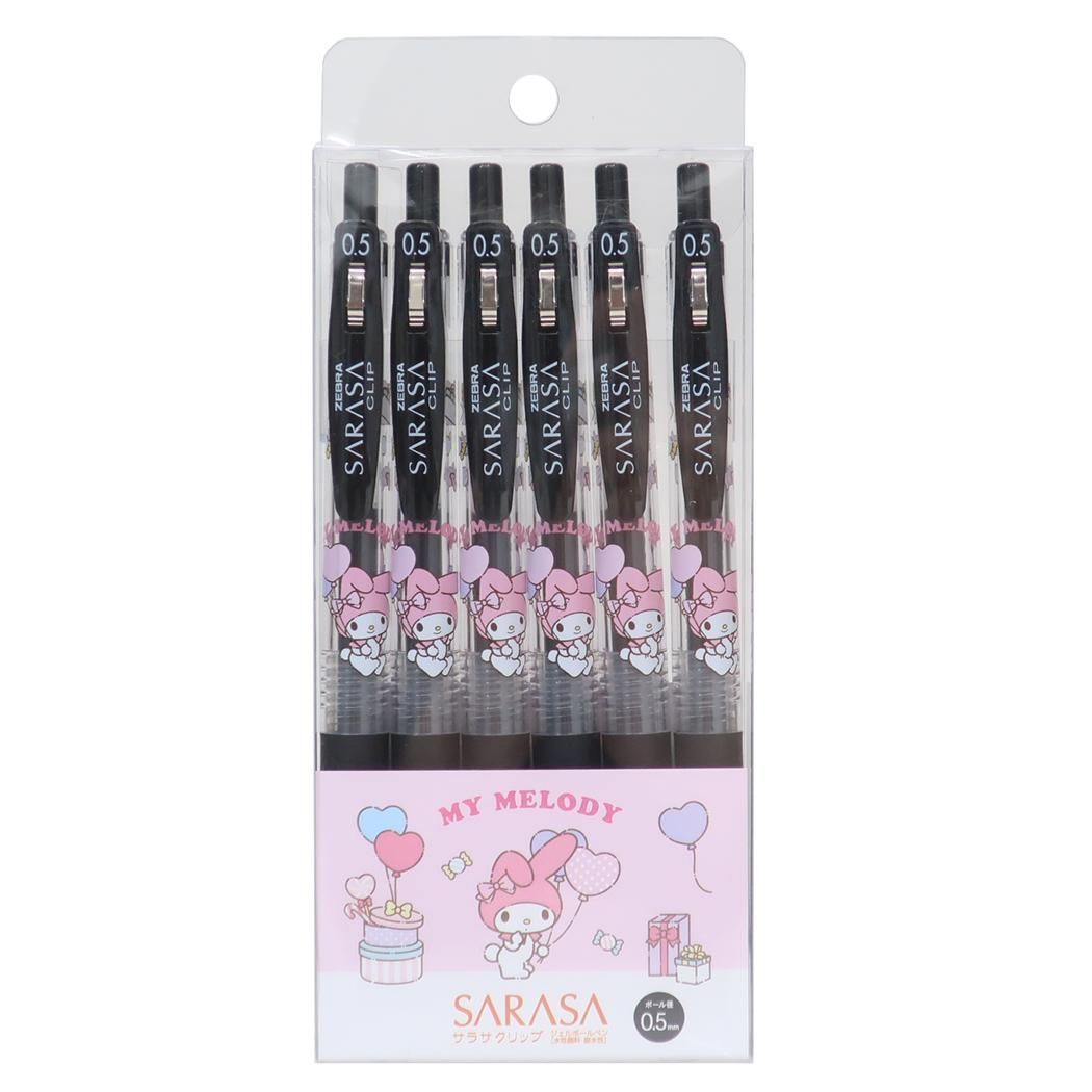 Zebra Sanrio Sarasa Clip 0.5mm Gel Pen 6P Set - Black - My Melody