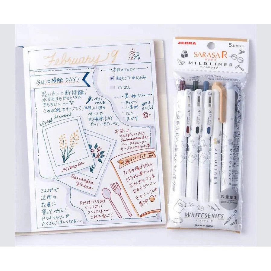 Zebra Sarasa Mildliner White Series 5P C Set