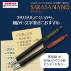 Zebra Sarasa Nano Vintage Gel Ink Roller Pen 0.38mm black with green and red caps on sticky notes