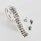 Cafe Hiyori decorative masking tape roll with die-cut people and coffee cup stickers