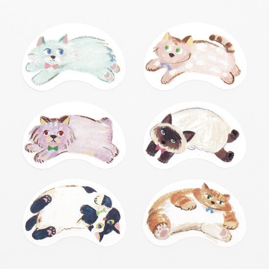 Pastel watercolor cat die-cut writable stickers in blue, pink, purple, cream, black and orange