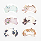 Pastel watercolor cat die-cut writable stickers in blue, pink, purple, cream, black and orange