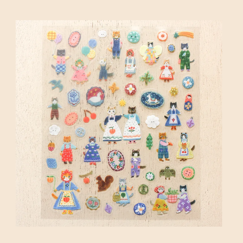 cozyca Aiko Fukawa Clear Sticker Sheet Cats and Buttons
