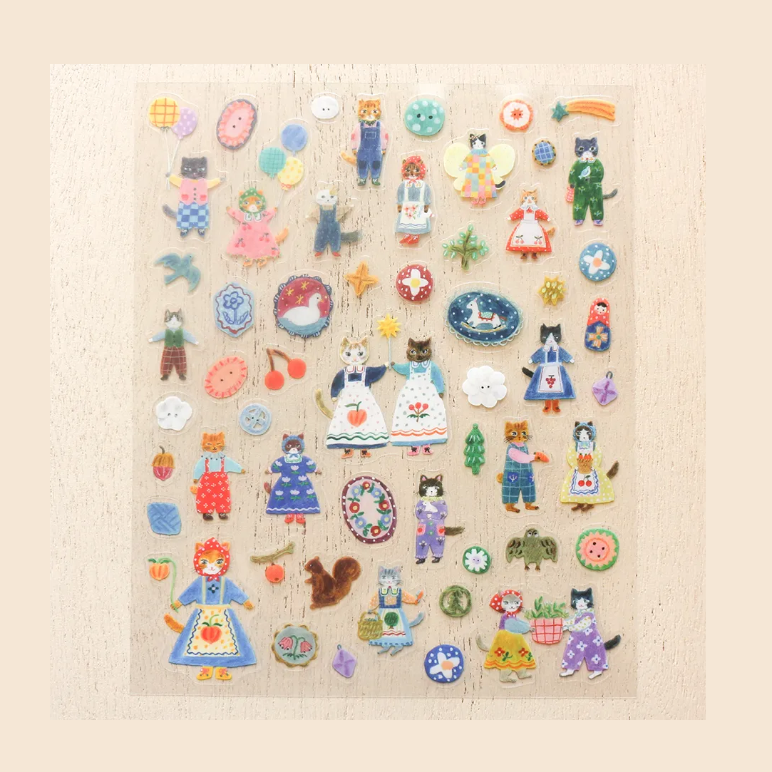 cozyca Aiko Fukawa Clear Sticker Sheet Cats and Buttons