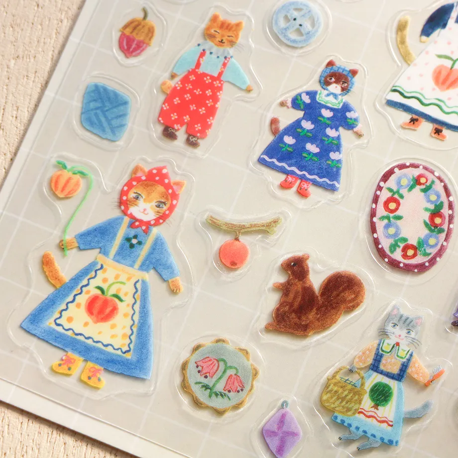 cozyca Aiko Fukawa Clear Sticker Sheet Cats and Buttons