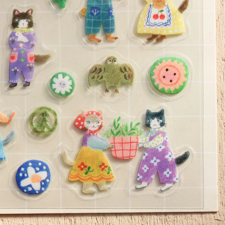 cozyca Aiko Fukawa Clear Sticker Sheet Cats and Buttons
