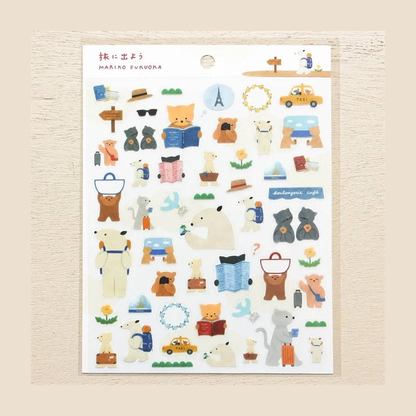 cozyca Mariko Fukuoka Clear Sticker Sheet, Let's Go on a Trip