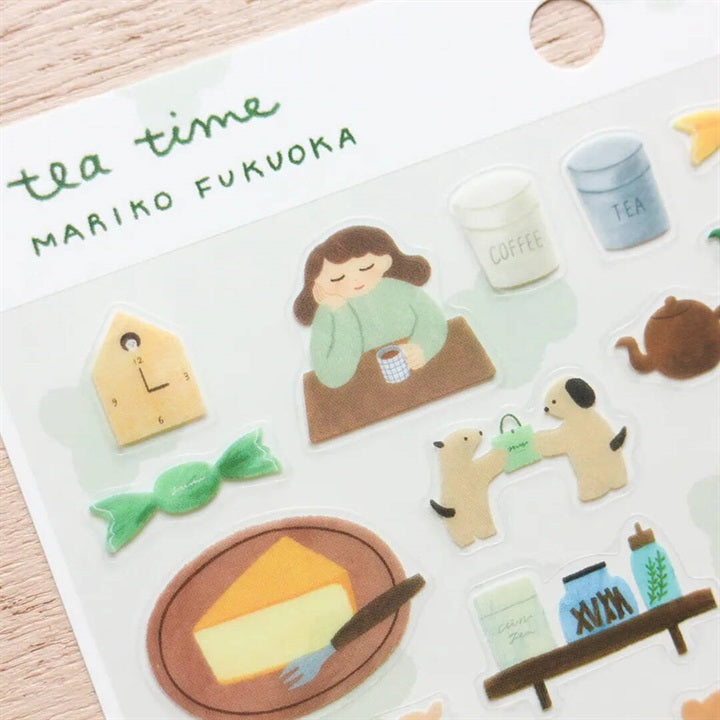 cozyca Mariko Fukuoka Clear Sticker Sheet, Tea Time