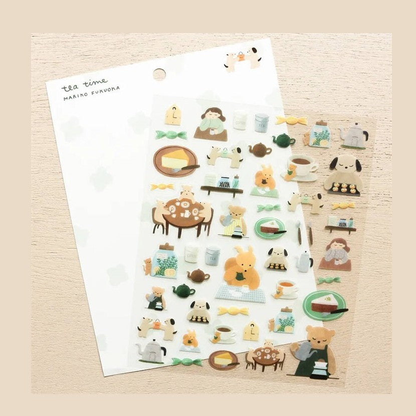 cozyca Mariko Fukuoka Clear Sticker Sheet, Tea Time