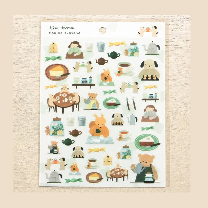cozyca Mariko Fukuoka Clear Sticker Sheet, Tea Time